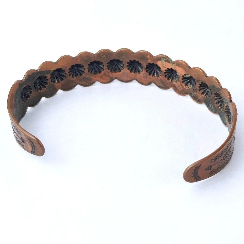 Vintage Copper Bell Copper Cuff Bracelet Southwestern‎ Sunburst Stamped